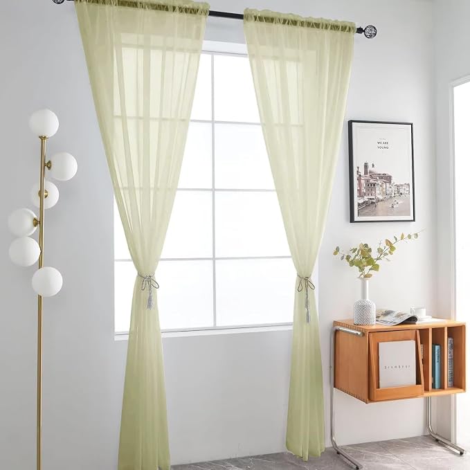 SpaceDresser Basic Rod Pocket Sheer Voile Window Curtain Panels Sage Green 1 - Image 2