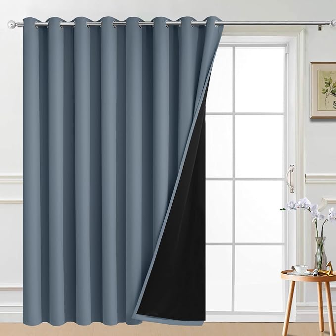 Yakamok Stone Blue Blackout Patio Door Curtain Panels W100 x L84, 1 Panel | by Yakamok