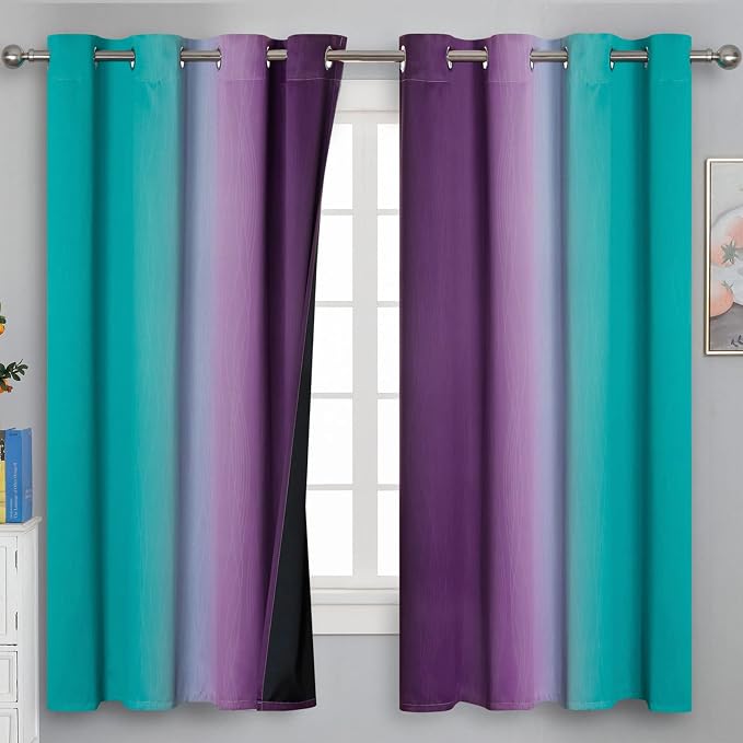 Ombre Teal and Purple Blackout Curtains - Image 2