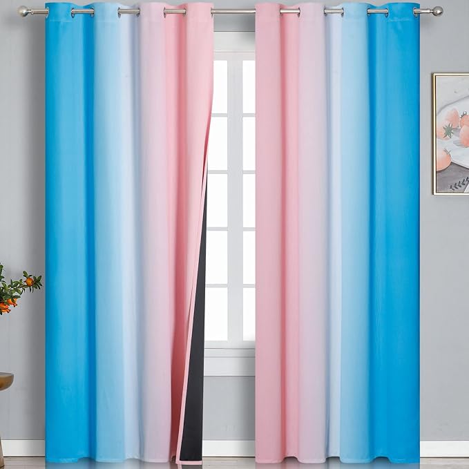 Pink and Blue Ombre Curtains for Bedroom 84 Inch Long | Room Darkening Curtains by ESTELARTEXTILER