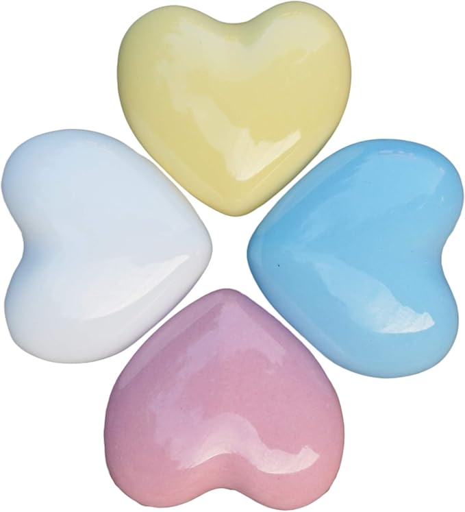 Ceramic Drawer Knobs Heart Shape Cabinet Dresser Pulls Handles with 3 Sized Screws, Kitchen Furniture Knobs for Closet Cupboard Wardrobe (6 Pack, White)