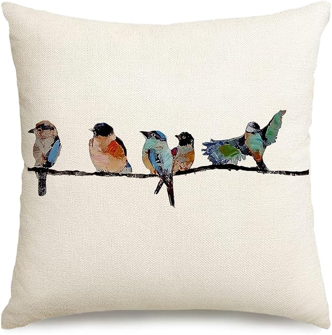 RABUSOA Birds Pillow Covers 16x16 Inch, Lumbar Decorative Throw Pillows by RABUSOFA