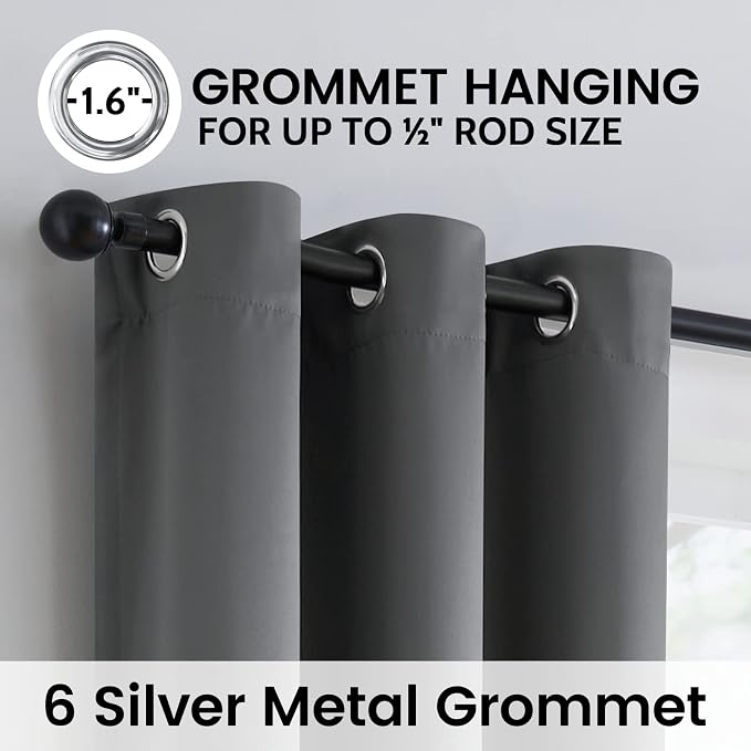 SimpleHome Grey 100% Blackout Curtains Room Darkening Living Room 72 Inch | - Image 6