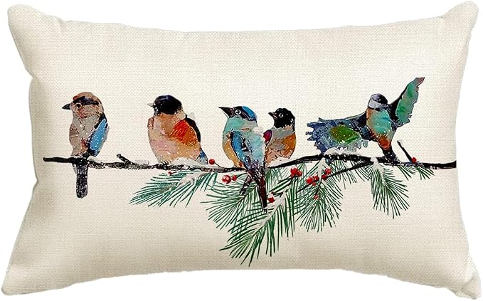 RABUSOFA Christmas Pillow Covers 12x20 Inch Birds Christmas Decorations by RABUSOFA