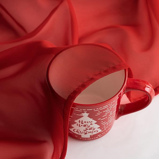 MIULEE Christmas Sheer Window Scarf Valance Extra Long Topper Elegant Swag Curtains Luxury Draping Fabric for Wedding Arch Party Ceremony Canopy Bed Living Room, 54'' x 144'', 1 Panel Red