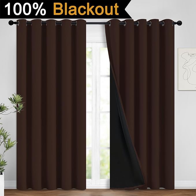 Yakamok Chocolate Brown Blackout Curtains 96 Inches Long 62" Wide, 2 Panels | - Image 2