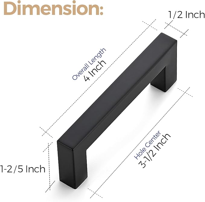 Ravinte 3 Pack 3-1/2 Inch Kitchen Square Cabinet Handles Matte Black Cabinet Pulls Black Drawer Pulls Kitchen Cabinet Hardware Kitchen Handles