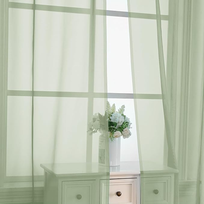 Light Green Sheer Curtains 90 Inches Long 2 Panels - Image 4