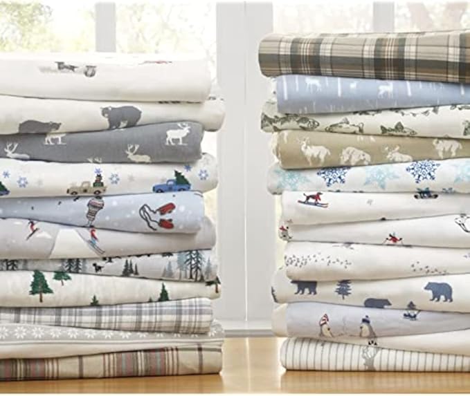 Eddie Bauer - Sheets, Cotton Flannel Bedding Set, Brushed for Extra Softness, Cozy Home Decor (Beacon Hill Ivory, King)
