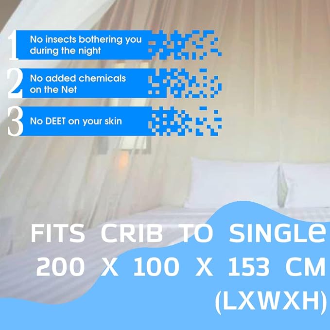 EVEN NATURALS Luxury Mosquito Bug Net for Bed Canopy, Tent for Single to Twin XL, Camping Screen House, Finest Holes Mesh, Square Netting Curtain for Bunk Bed, Storage Bag, Mosquito Netting for Patio