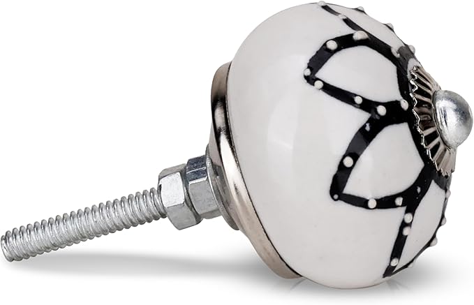 Black & White Cabinet Knobs Ceramic Assorted knobs for Drawers Cupboard and Wardrobe Furniture Door Pull Handles for Dresser Kitchen Wardrobes Boho Home Interior Decor - Pack of 25