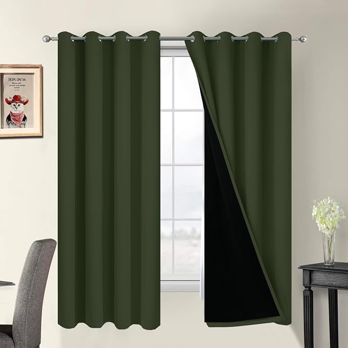 Yakamok Greyish Green 100% Blackout Curtains 63 Inches Long 52" Wide, 2 Thick by Yakamok