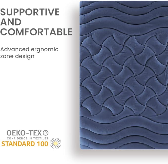 SLEEP ZONE King Size Cooling Mattress Topper, Premium Zoned Cool Mattress Pad Cover, Padded Mattress Protector Breathable Washable, Deep Pocket 8-21" (Navy, King)