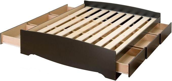 Prepac Mate's Queen 6-Drawer Minimalist Platform Storage Bed, Contemporary Queen Bed with Drawers 81.5" L x 63" W x 18.75" H, Black, BBQ-6200-3K