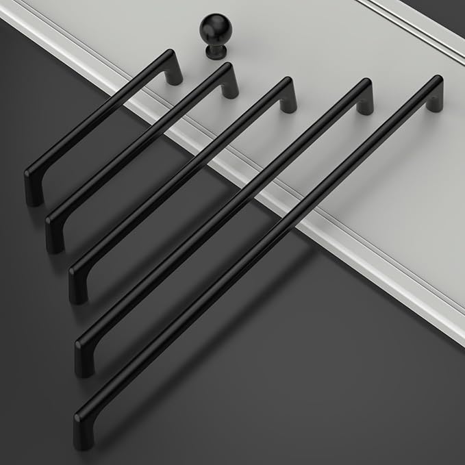 Amerdeco 10 Pack Matte Black Cabinet Pulls 10 Inch(256MM) Hole Centers Kitchen Cabinet Handles Hardware Kitchen Handles for Cabinets Cupboard Handles Drawer Pulls ZH0041
