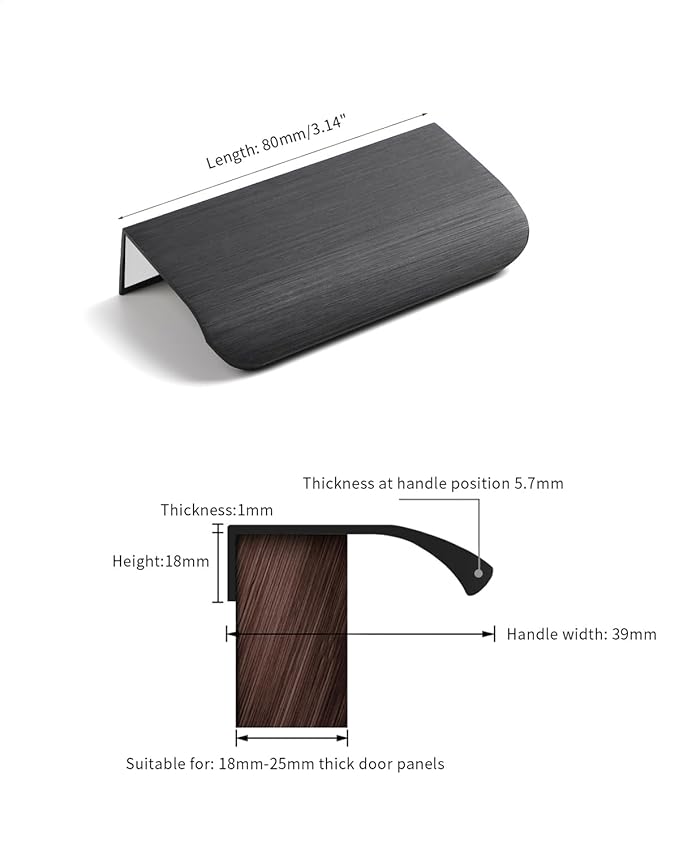 5 Pack 3 inch self Adhesive Cabinet pulls Adhesive Cabinet Handles Drawer pulls Black Finger pulls Stick on Handles Concealed Finger pulls for cabinets Edge Pull Seam Flat Pull
