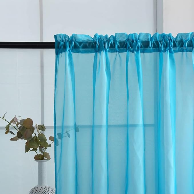 SpaceDresser Basic Rod Pocket Sheer Voile Window Curtain Panels Cyan Blue 1 - Image 4