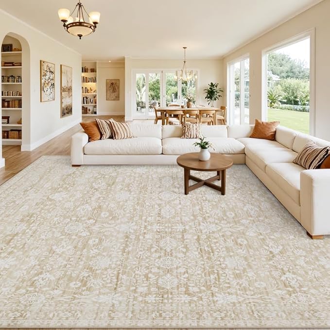 Area Rugs 9x12 Living Room: Bedroom Washable Carpet Natural Beige | Large - Image 8