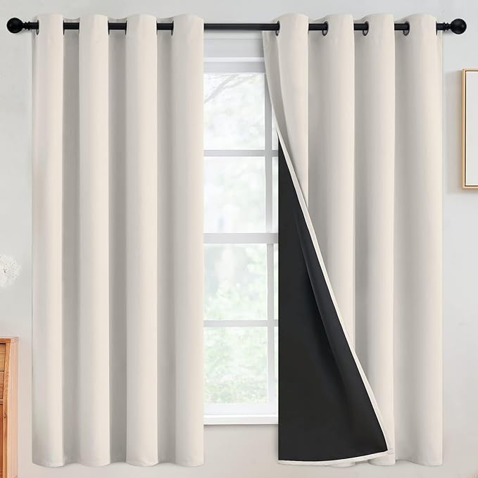 SimpleHome Cream 100% Blackout Curtains Room Darkening Living Room 63 Inch | by SimpleHome