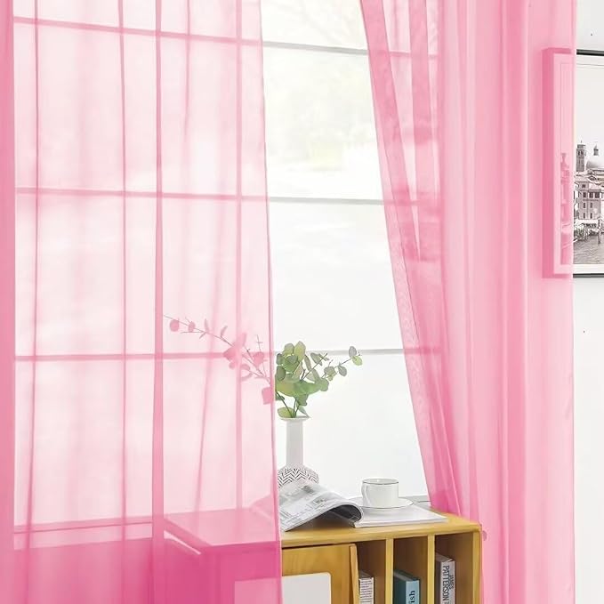 SpaceDresser Basic Rod Pocket Sheer Voile Window Curtain Panels Pink 1 Pair 2 - Image 6