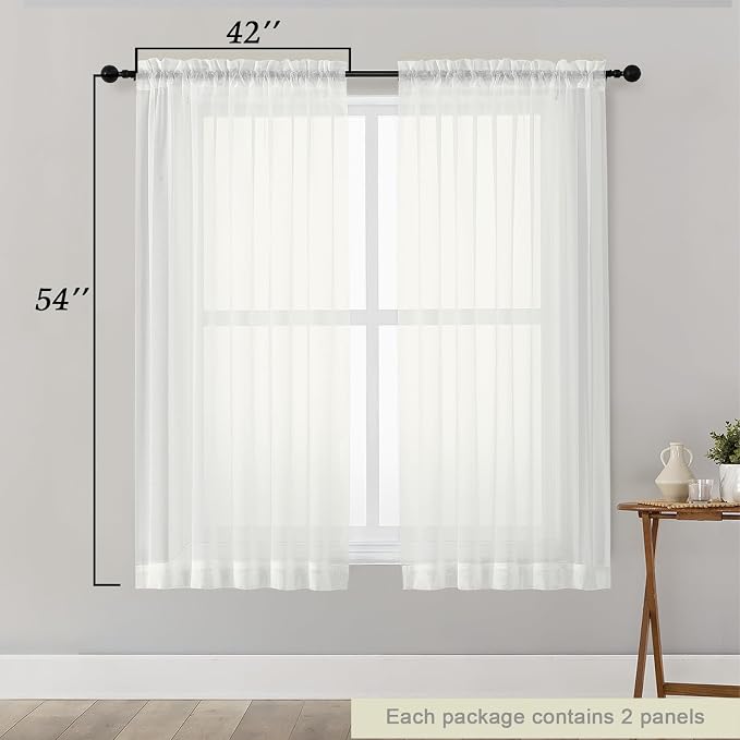 Sheer Ivory Curtains for Bedroom Living Room 54 Inch Length 2 Panels Set - Image 2