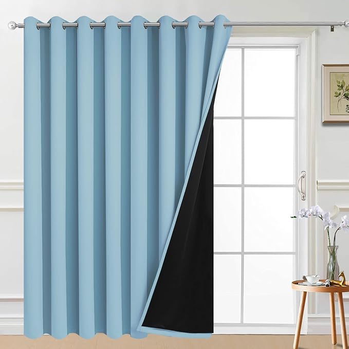 Yakamok Sky Blue Blackout Patio Door Curtain Panels W100 x L96, 1 Panel | Noise by Yakamok