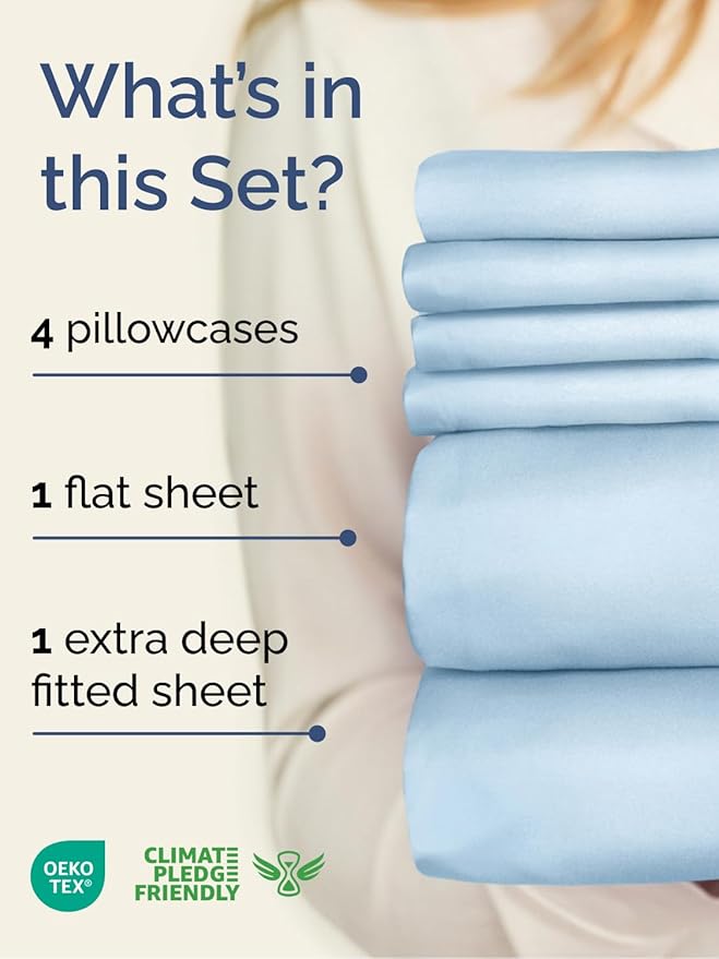 Extra Deep Full Sheet Set - 6 Piece Breathable & Cooling Sheets - Hotel Luxury Bed Sheets Set - Easy & Secure Fit - Soft, Wrinkle Free & Comfy Sheets Set - Light Blue Sheet Set with Extra Deep Pockets
