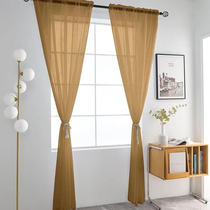 SpaceDresser Basic Rod Pocket Sheer Voile Window Curtain Panels Light Brown 1 - Image 2