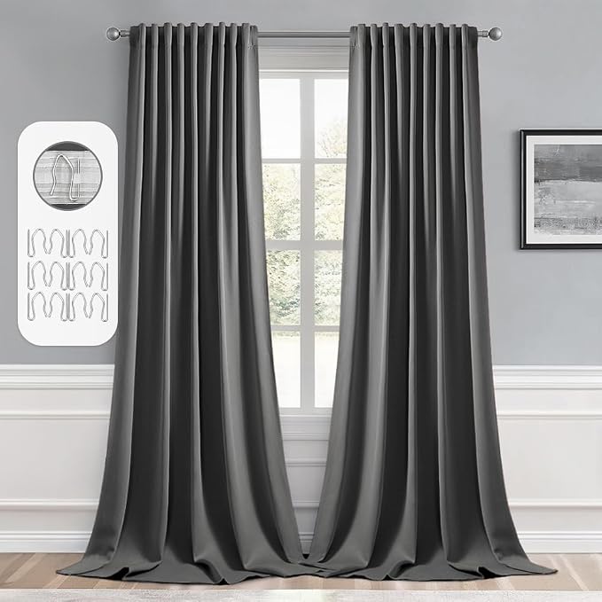 MIULEE Grey Back Tab Blackout Curtains 52x108 Inch Long 2 Panels Set | Rod by MIULEE