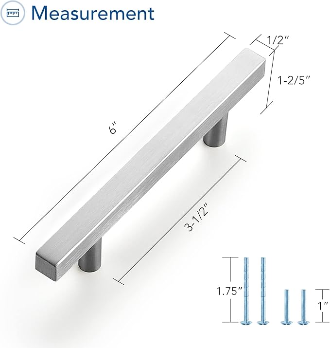 Ravinte Brushed Nickel Cabinet Handles 5 Pack 3-1/2 inchSatin Nickel Square Cabinet Pulls Silver Hardware for Kitchen Cabinets 6 inch Overall Length Stainless Steel Drawer Pulls