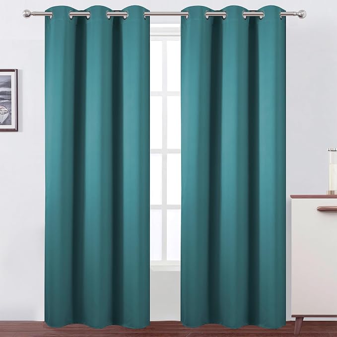 Sea Teal Blackout Curtains 34 x 84 Inch Length/Set of 2 Curtain Panels/Thermal by Lemomo