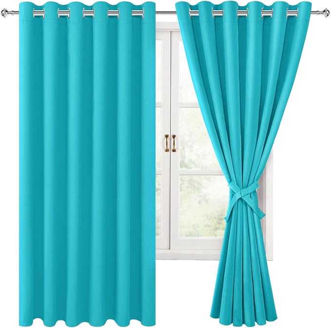 Grommet Blackout Curtains for Bedroom, 70 x 63 Inches, Turquoise | Thermal by Hiasan