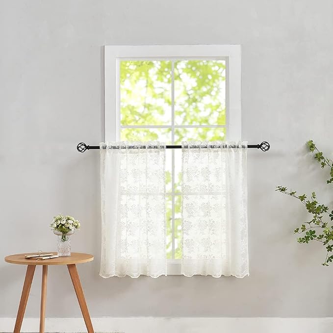 YJ YANJUN Vintage Lace Curtains 24 inch Length 2 Panels Retro Floral Rv Drapes by YJYANJUN