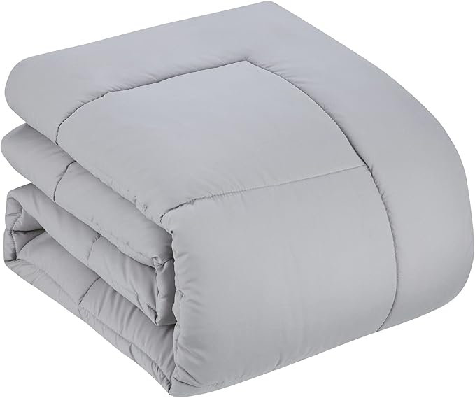 Sweet Home Collection 7 Piece Comforter Set Bag Solid Color All Season Soft Down Alternative Blanket & Luxurious Microfiber Bed Sheets, Silver, Twin XL