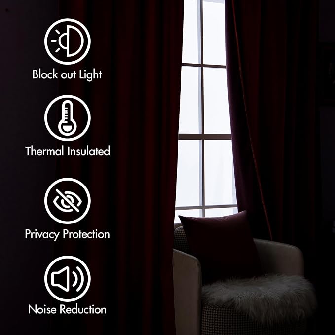 MIULEE Velvet Curtains 52x72 inches 2 Panels Red Blackout Curtains | Luxury - Image 4