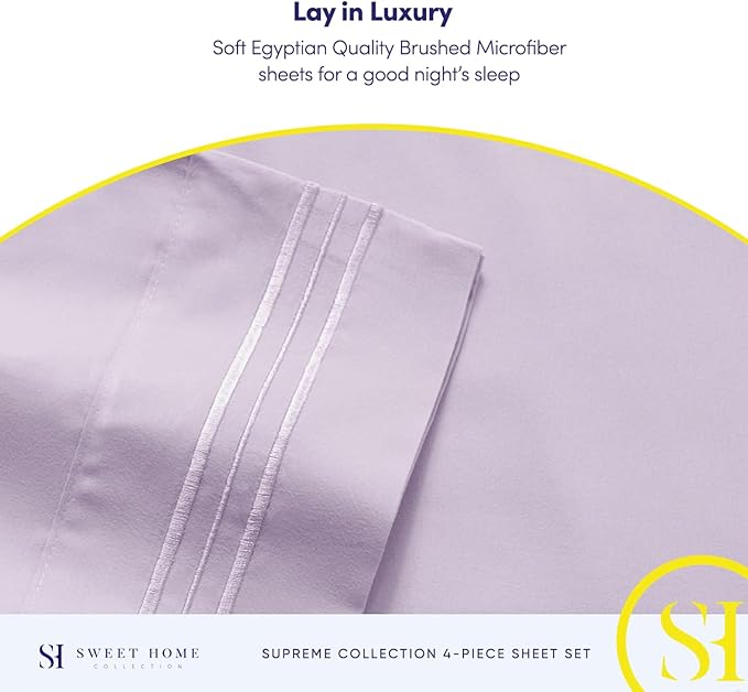 Twin XL Sheets - Breathable Luxury Sheets with Full Elastic & Secure Corner Straps Built In - 1800 Supreme Collection Extra Soft Deep Pocket Bedding Set, Sheet Set, Twin XL, Lilac