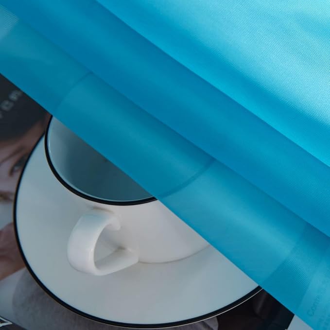 SpaceDresser Basic Rod Pocket Sheer Voile Window Curtain Panels Cyan Blue 1 - Image 6