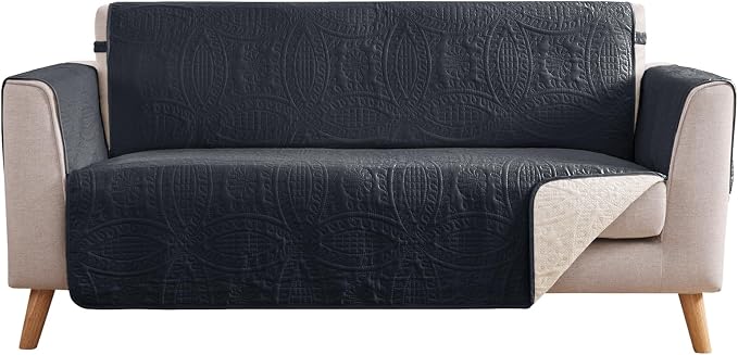Black Loveseat Covers for 2 Cushion Couch, Water-Repellent Covers for Love Seat by Pamhaven