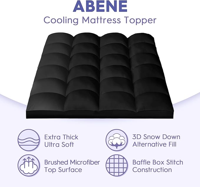 ABENE Mattress Topper for Back Pain Relief, Extra Thick Mattress Pad Pillowtop, Soft Mattress Protector Cover with 8"-21" Deep Pocket, Overfilled Down Alternative Filling (Black, California King)