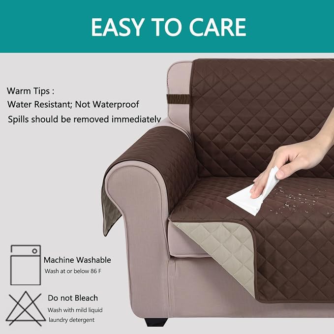U-NICE HOME Reversible Oversized 28''Chair Covers, Coffee/Beige | Armchair Cover - Image 4