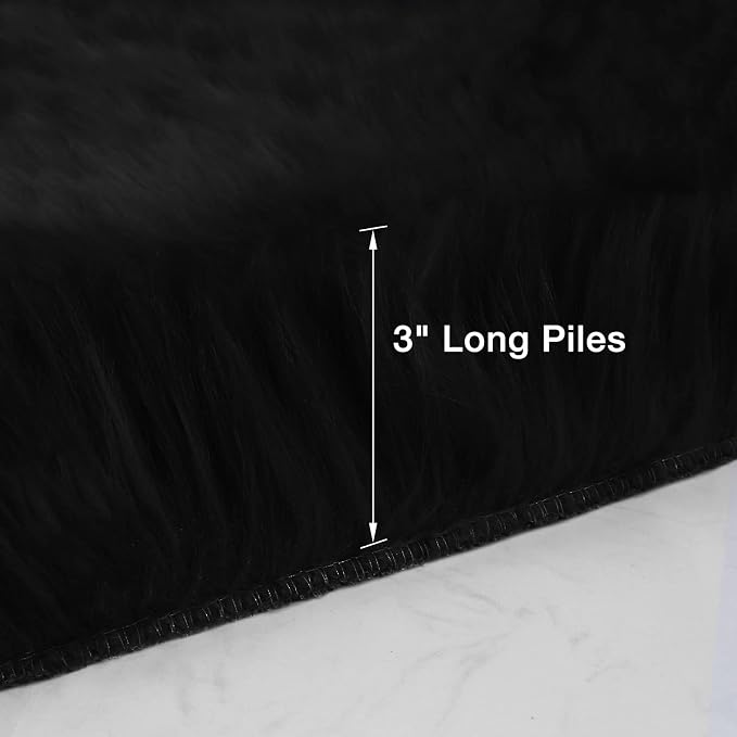 duduta Black Faux Sheepskin Fur Rug 3x5 ft, Fluffy Carpet Rug | Shag Fuzzy - Image 2