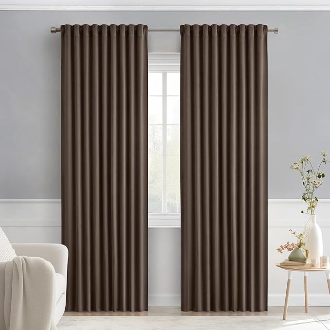 MIULEE Chocolate Brown Back Tab Blackout Curtains 52x90 Inch Long 2 Panels | by MIULEE