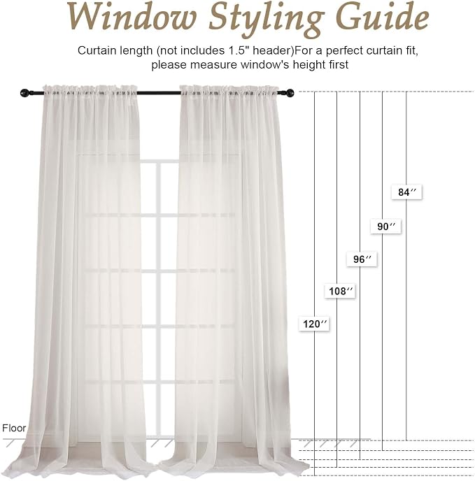 Ivory Sheer Curtains 120 Inches Long 2 Panels Set, 59 Inch Extra Wide Soft Airy - Image 2