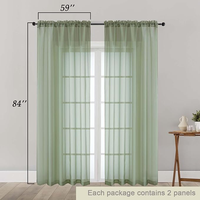 Sage Green Sheer Curtains 84 Inches Long 2 Panels Set - Image 5