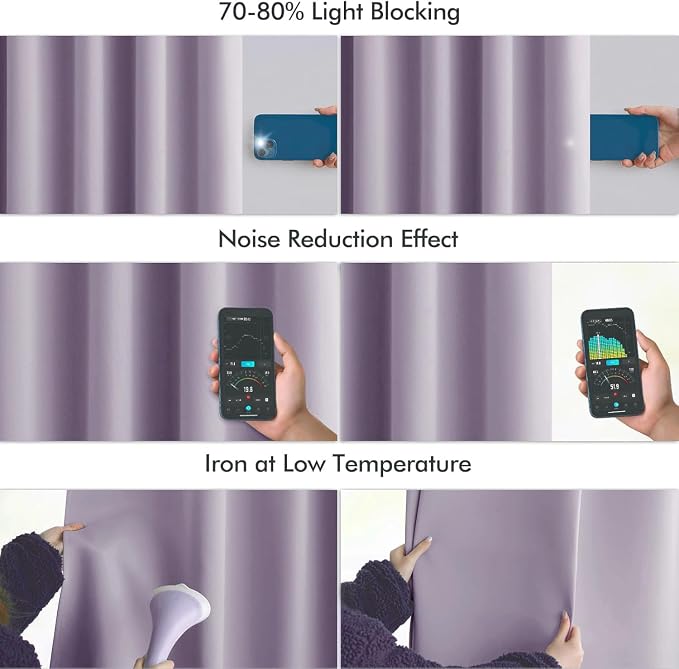 MIULEE Lilac Back Tab Blackout Curtains 52x90 Inch Long 2 Panels Set | Rod - Image 5