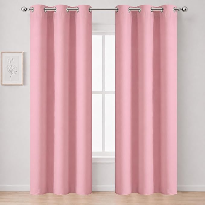 Pink Blackout Curtains/42 x 84 Inch/Set of Two Panels Grommet Bedroom Curtains by Lemomo