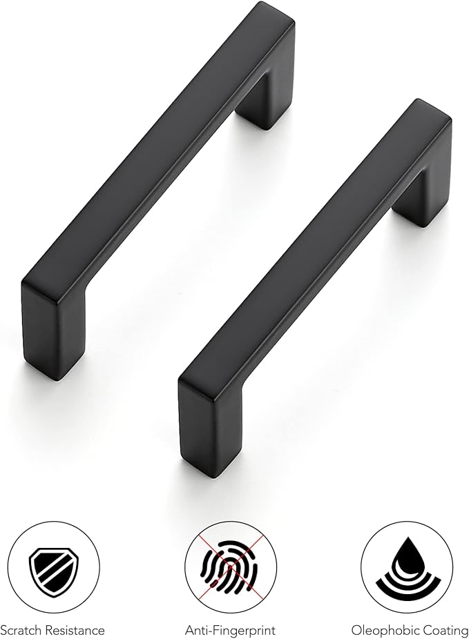 Ravinte 5 Pack Matte Black Cabinet Pulls, 2-1/2 Inch (64mm) Hole Center Slim Kitchen Handles, Square Drawer Pulls for Cabinets & Cupboards, Hardware