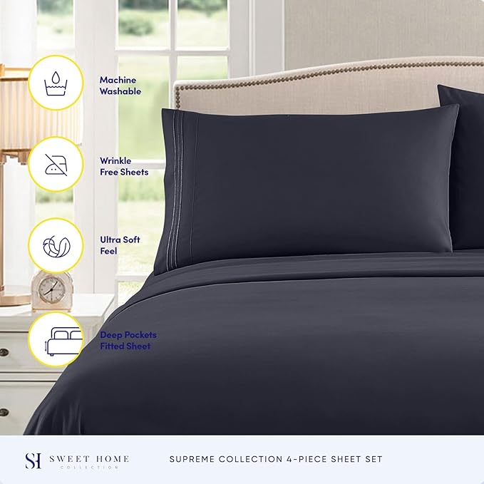 Full Size Sheet Sets - Breathable Luxury Sheets with Full Elastic & Secure Corner Straps Built In - 1800 Supreme Collection Extra Soft Deep Pocket Bedding, Sheet Set, EXTRA DEEP pocket - Full, Navy