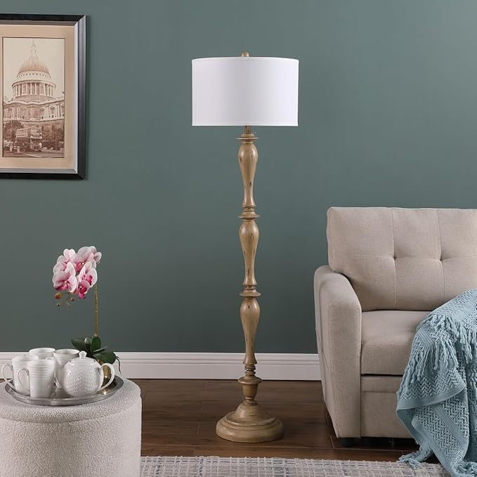 Design Floor Lamp Reading Light with Linen Shade, 61.5" Resin Farmhouse Floor Lamp, Vintage Standing Lamp for Living Room Bedroom Office (Brown 2 Packs)