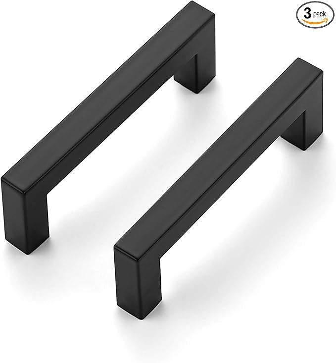 Ravinte 3 Pack 3-3/4 Inch Kitchen Square Cabinet Handles Matte Black Cabinet Pulls Black Drawer Pulls Kitchen Cabinet Hardware Kitchen Handles